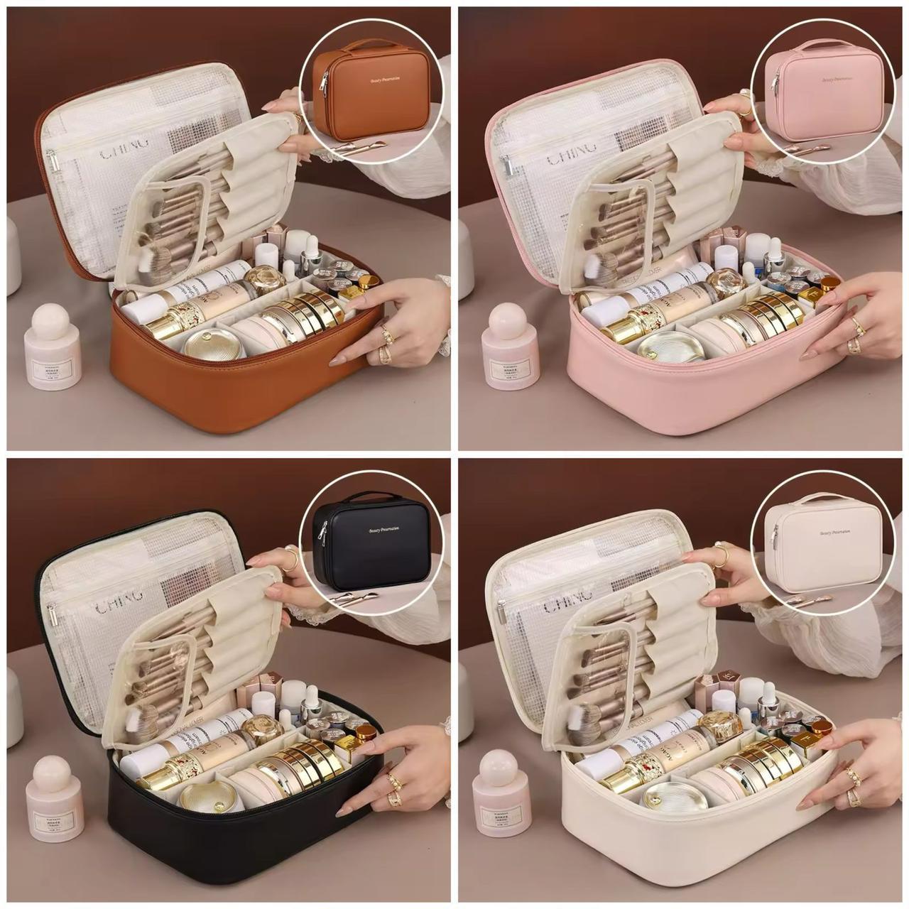 PU Leather Double Layer Makeup Bag & Travel Organizer
