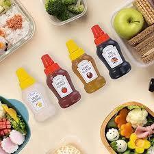 Pack of 2 Mini Portable Ketchup & Sauce Bottles - Tiny Squeeze Condiment Containers for Kids' Lunch Box & Travel - Homnix.pk