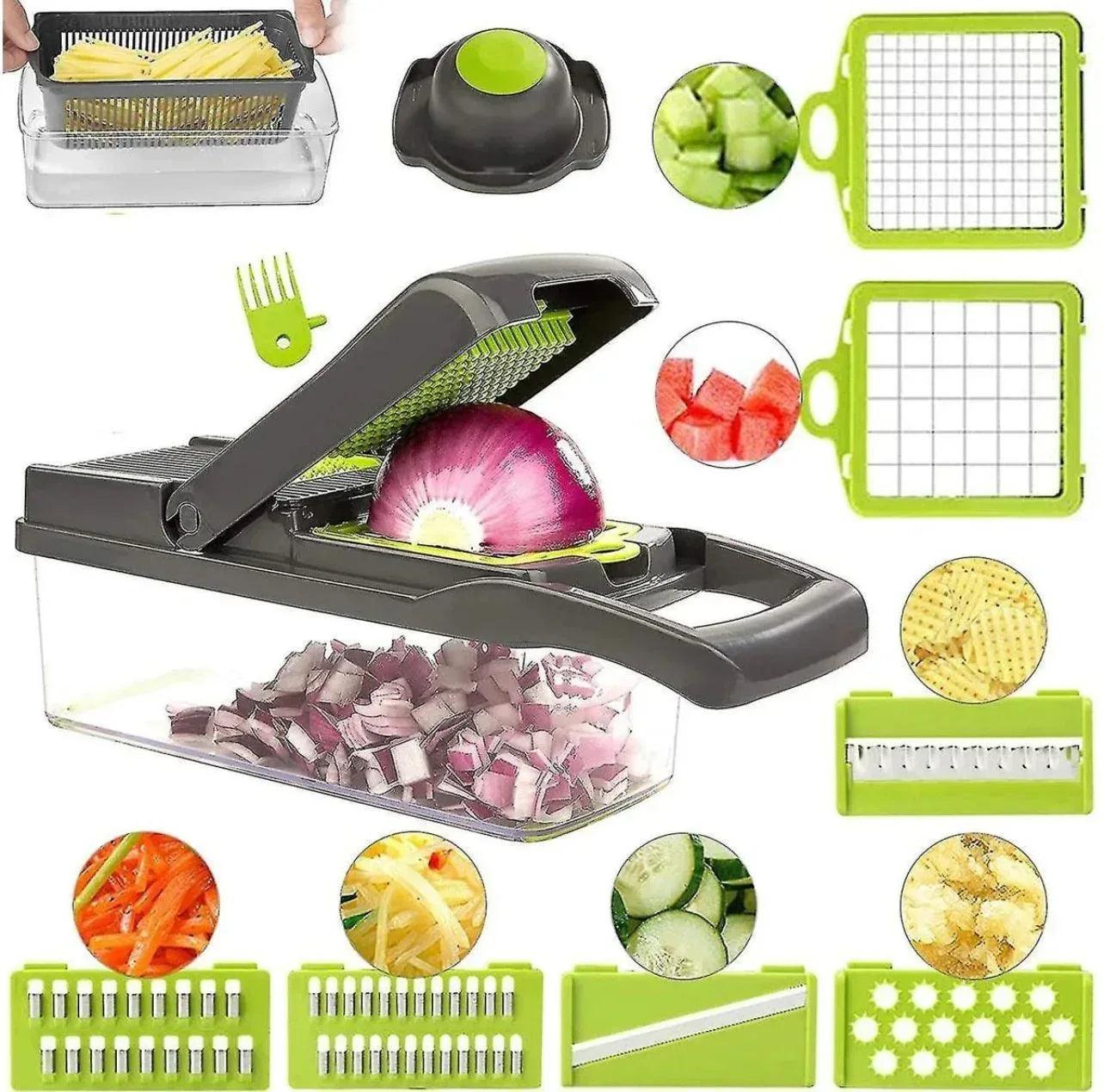 16-in-1 Professional Vegetable Slicer & Mandoline Chopper - Multipurpose Dicer, Grater & Cutter with Drainage Basket - Homnix.pk