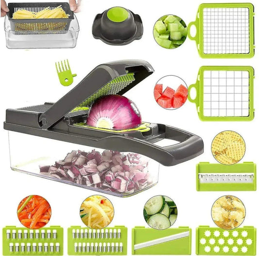 16-in-1 Professional Vegetable Slicer & Mandoline Chopper - Multipurpose Dicer, Grater & Cutter with Drainage Basket - Homnix.pk