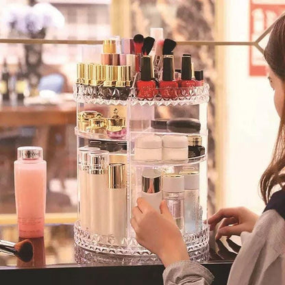 360° Rotating Crystal Makeup Organizer - Diamond Style Case
