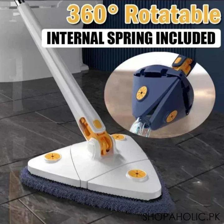 360° Rotating Triangle Mop with Automatic Water Squeezing - Extendable Handle for Wall, Ceiling & Floor Cleaning - Homnix.pk