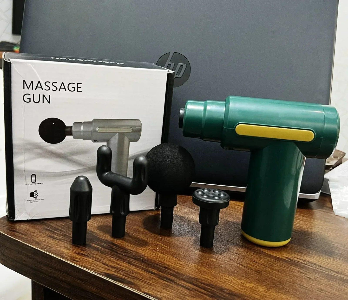4-in-1 Rechargeable Percussion Gun Massager - 6 Speed Modes with 4 Interchangeable Heads (Full Body Relaxation) - Homnix.pk