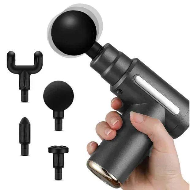 4-in-1 Rechargeable Percussion Gun Massager - 6 Speed Modes with 4 Interchangeable Heads (Full Body Relaxation) - Homnix.pk