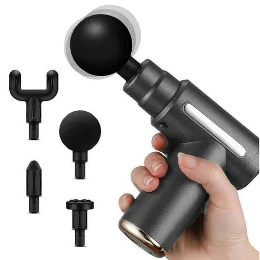 4-in-1 Rechargeable Percussion Gun Massager - 6 Speed Modes with 4 Interchangeable Heads (Full Body Relaxation) - Homnix.pk