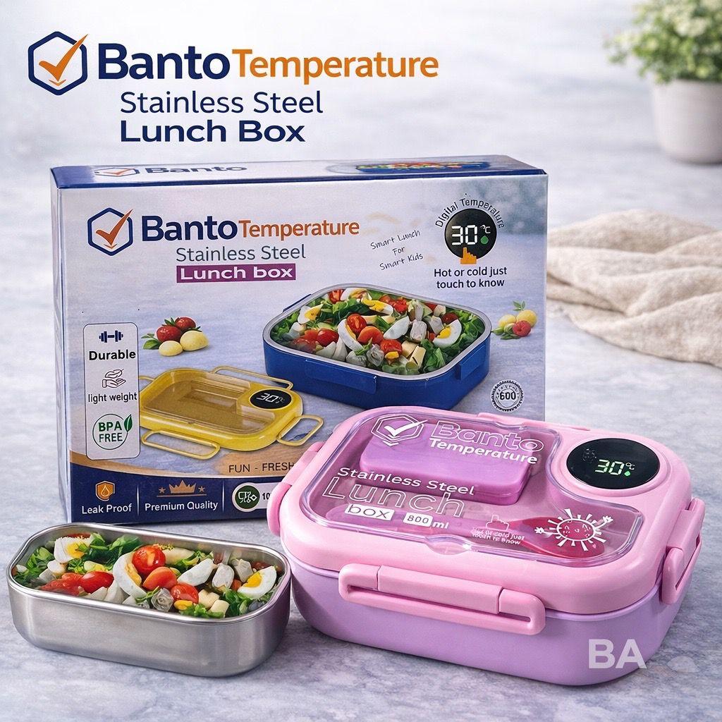 800ml Temperature Sensor Bento Lunch Box - Leak-Proof Stainless Steel Food Container with Digital Display (Homnix PK)