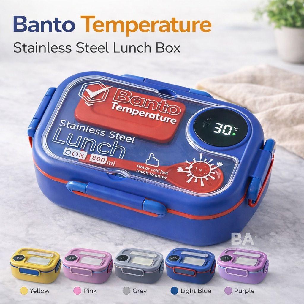 800ml Temperature Sensor Bento Lunch Box - Leak-Proof Stainless Steel Food Container with Digital Display (Homnix PK)
