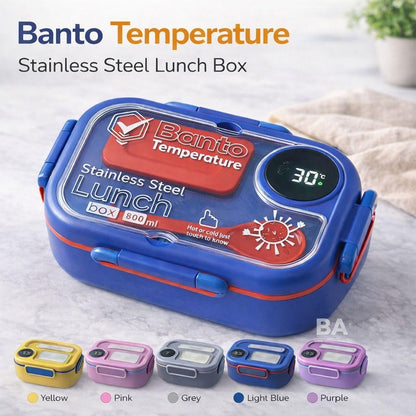 800ml Temperature Sensor Bento Lunch Box - Leak-Proof Stainless Steel Food Container with Digital Display (Homnix PK)