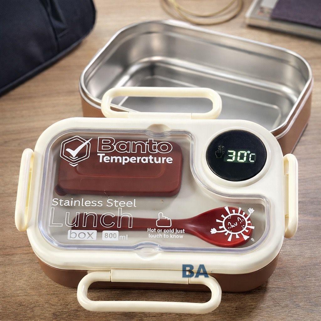 800ml Temperature Sensor Bento Lunch Box - Leak-Proof Stainless Steel Food Container with Digital Display (Homnix PK)