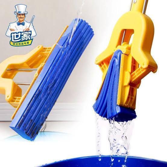 Double Squeeze Floor Sponge Mop - Super Absorbent PVA Mop with Heavy Duty Squeezing Mechanism & Extendable Handle - Homnix.pk