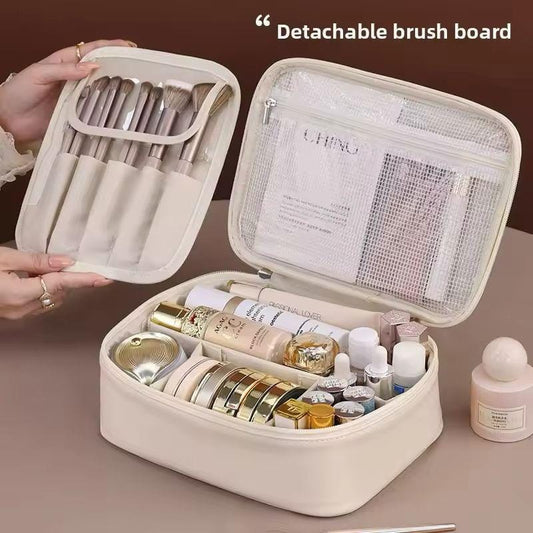 PU Leather Double Layer Makeup Bag & Travel Organizer