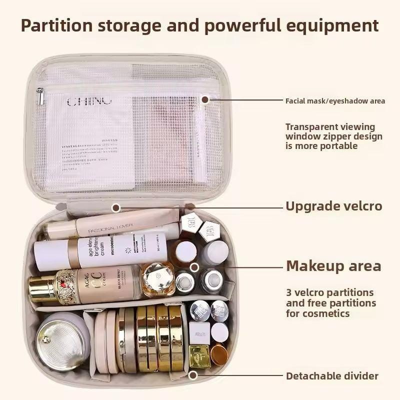 PU Leather Double Layer Makeup Bag & Travel Organizer