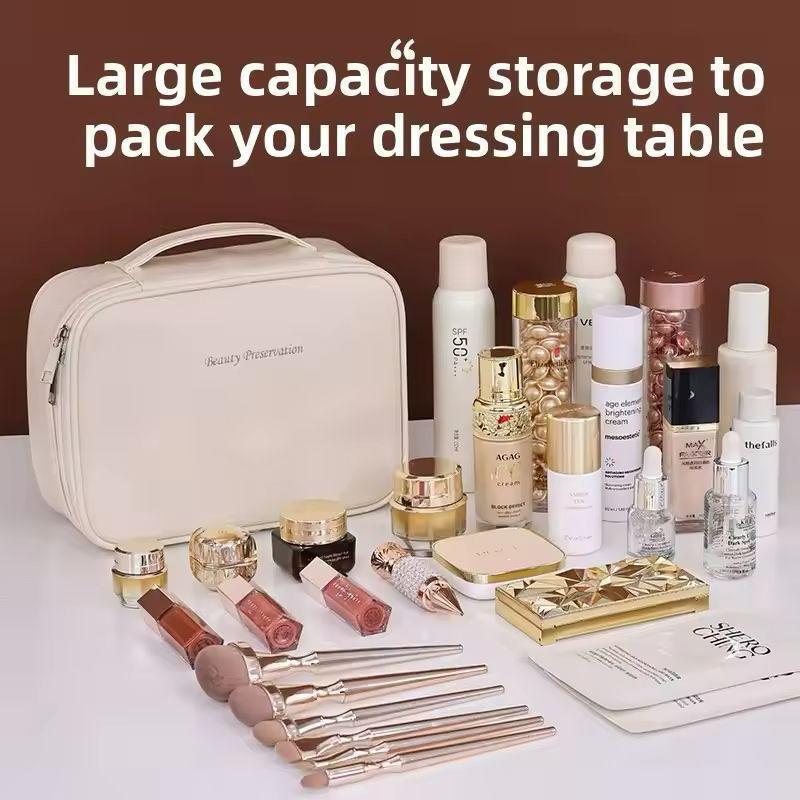 PU Leather Double Layer Makeup Bag & Travel Organizer