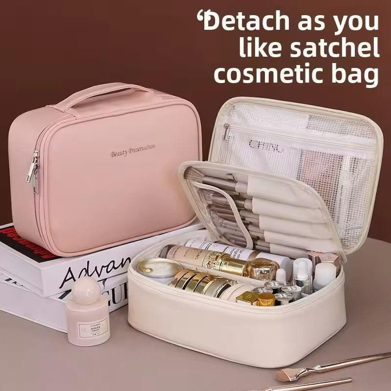 PU Leather Double Layer Makeup Bag & Travel Organizer
