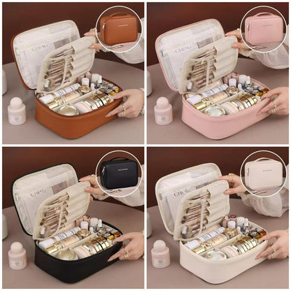 PU Leather Double Layer Makeup Bag & Travel Organizer