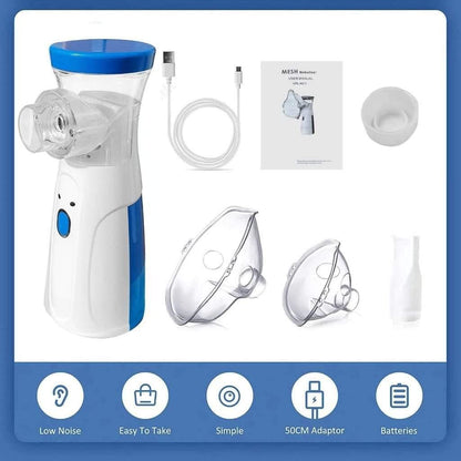 Portable Mesh Nebuliser Machine - Silent Ultrasonic Inhaler for Kids & Adults (Handheld & Battery Operated)