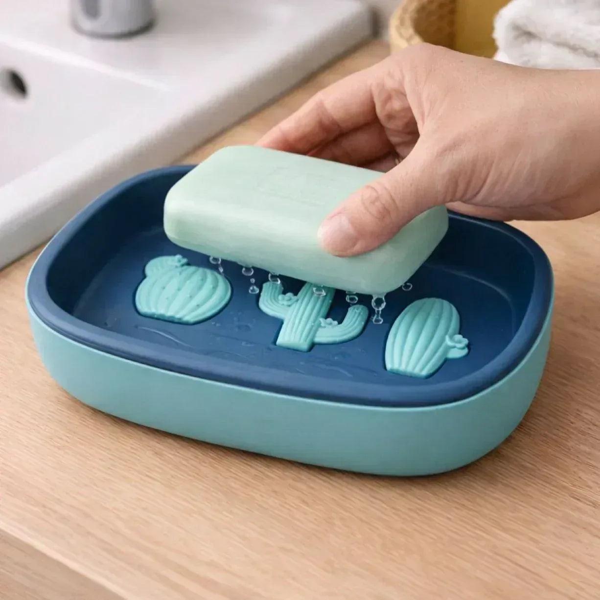 Imported Cactus Design Double-Layer Soap Dish - Self-Draining Soap Tray for Kitchen & Bathroom (Random Colors) - Homnix.pk
