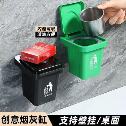 Wall-Mounted Creative Ashtray with Lid - Anti-Fly Ash & Smell Proof Trash Can for Bathroom, Living Room & Office