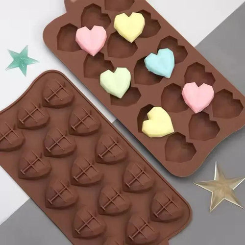 3D Diamond Heart Shape Silicone Mold - Reusable Geometric Chocolate & Cake Mold for Baking & DIY Crafts - Homnix.pk