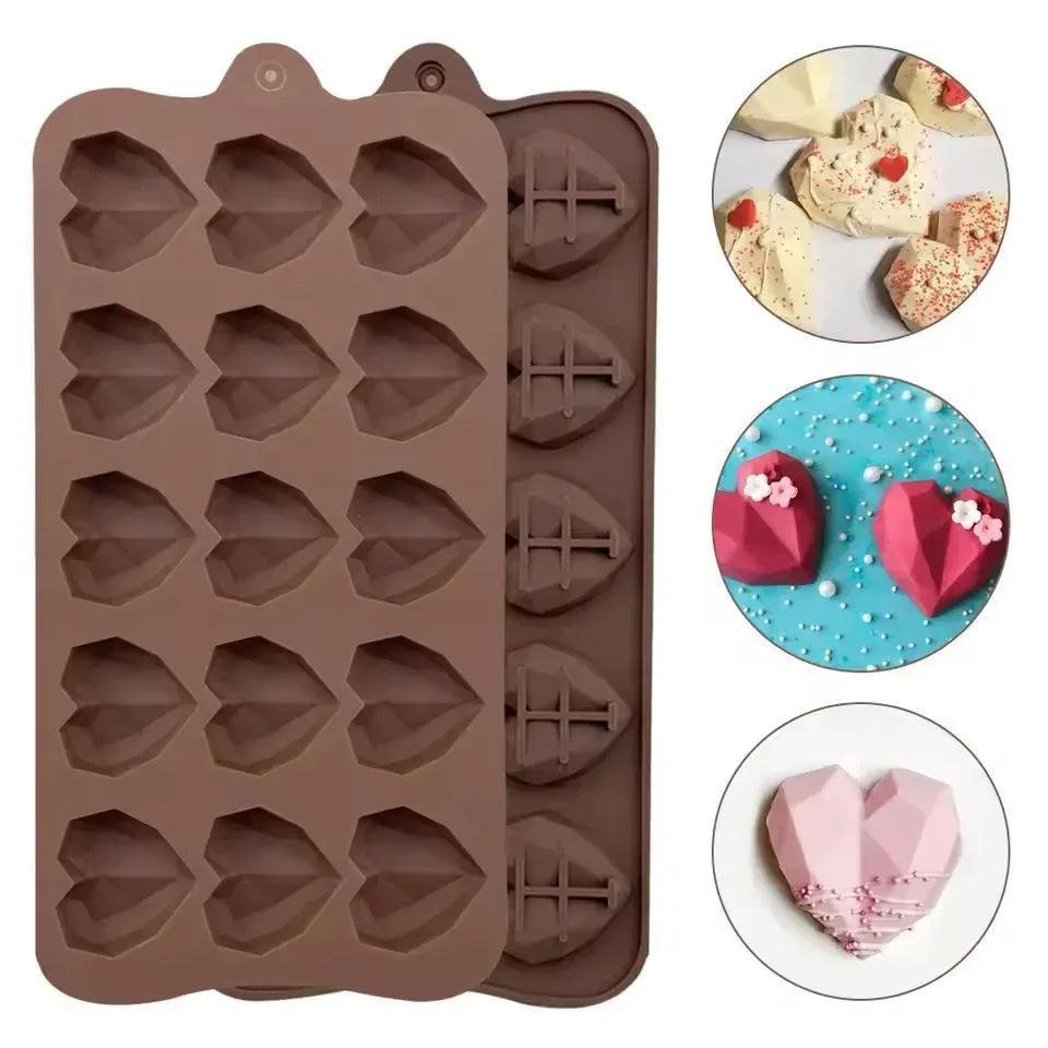 3D Diamond Heart Shape Silicone Mold - Reusable Geometric Chocolate & Cake Mold for Baking & DIY Crafts - Homnix.pk