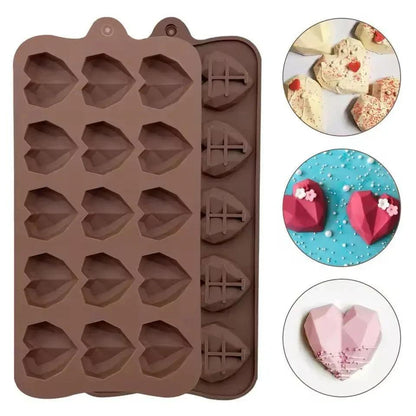 3D Diamond Heart Shape Silicone Mold - Reusable Geometric Chocolate & Cake Mold for Baking & DIY Crafts - Homnix.pk