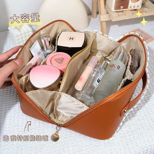 Large Leather Cosmetic Travel Bag - Multi-functional Makeup Organizer & Toiletry Kit for Women - Homnix.pk