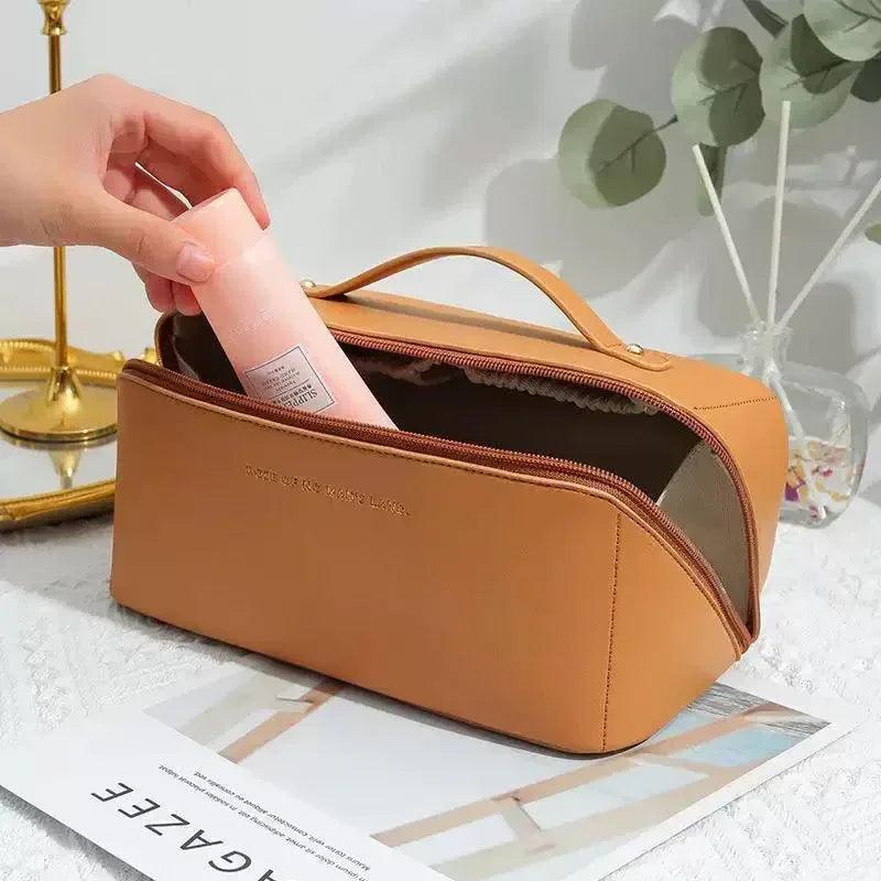 Large Leather Cosmetic Travel Bag - Multi-functional Makeup Organizer & Toiletry Kit for Women - Homnix.pk