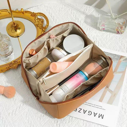 Large Leather Cosmetic Travel Bag - Multi-functional Makeup Organizer & Toiletry Kit for Women - Homnix.pk