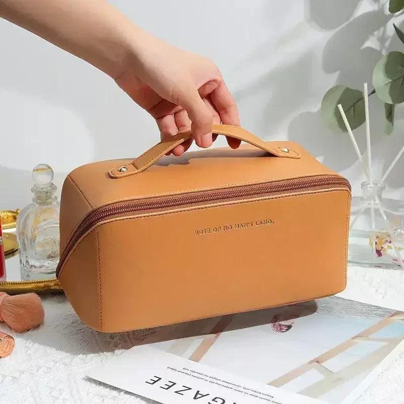 Large Leather Cosmetic Travel Bag - Multi-functional Makeup Organizer & Toiletry Kit for Women - Homnix.pk