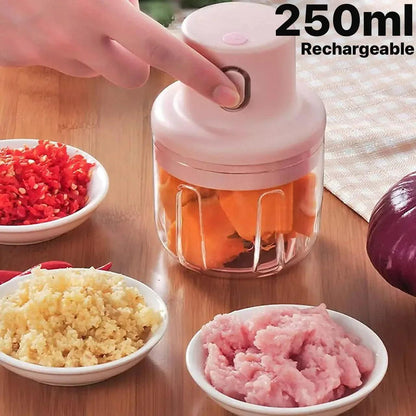 250ml Electric Mini Rechargeable Handy Chopper - Cordless Food Processor for Garlic, Ginger & Vegetables (Box Packing) - Homnix.pk