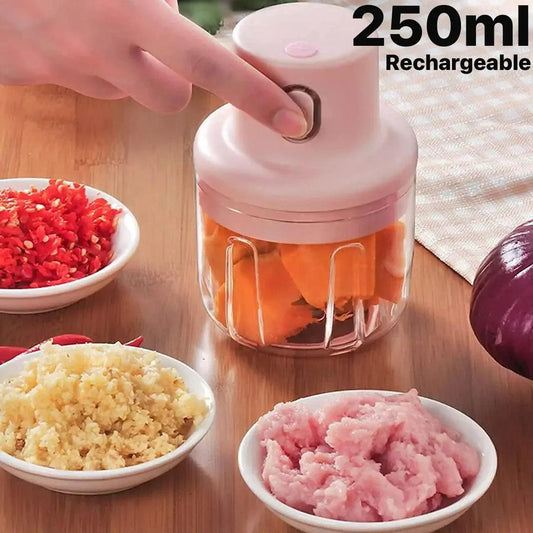 250ml Electric Mini Rechargeable Handy Chopper - Cordless Food Processor for Garlic, Ginger & Vegetables (Box Packing) - Homnix.pk