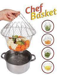 12-in-1 Foldable Stainless Steel Chef Basket - Multipurpose Magic Kitchen Tool for Frying, Boiling & Straining - Homnix.pk