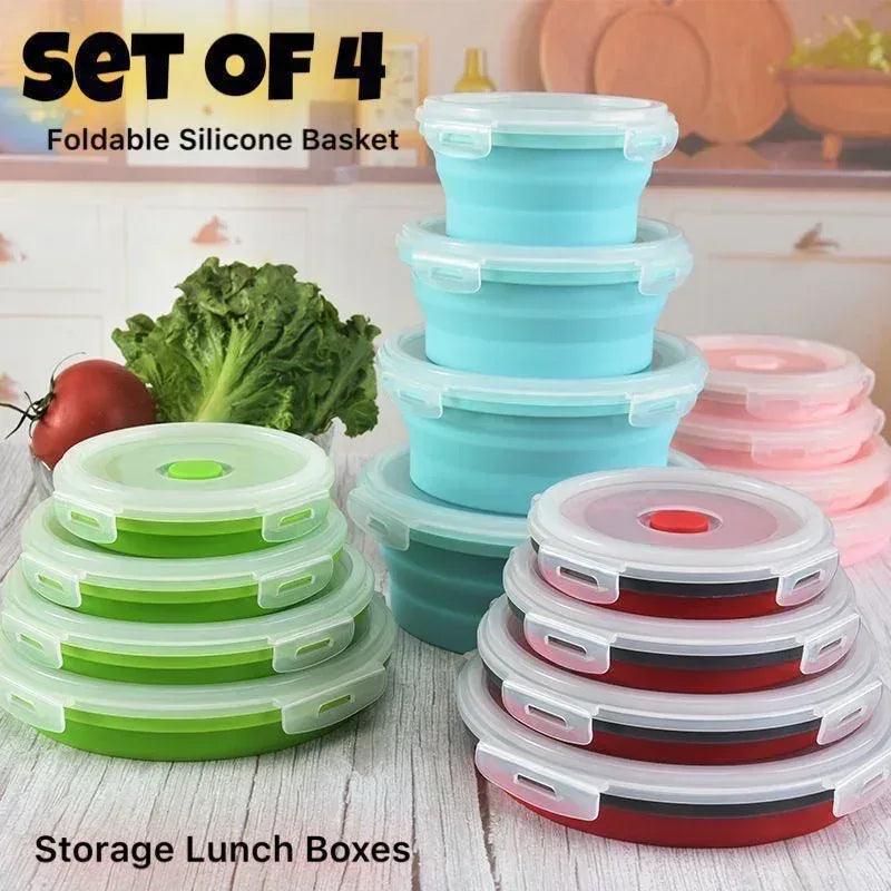 4pcs Set Foldable Silicone Storage Lunch Boxes - Collapsible Airtight Food Containers (BPA Free & Space Saving) - Homnix.pk