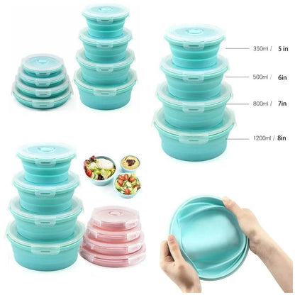 4pcs Set Foldable Silicone Storage Lunch Boxes - Collapsible Airtight Food Containers (BPA Free & Space Saving) - Homnix.pk