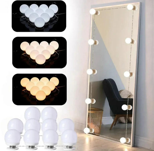 Hollywood Style Vanity Mirror Lights - Pack of 10 LED Bulbs with 3 Color Modes & Dimmable Brightness for Makeup Table - Homnix.pk