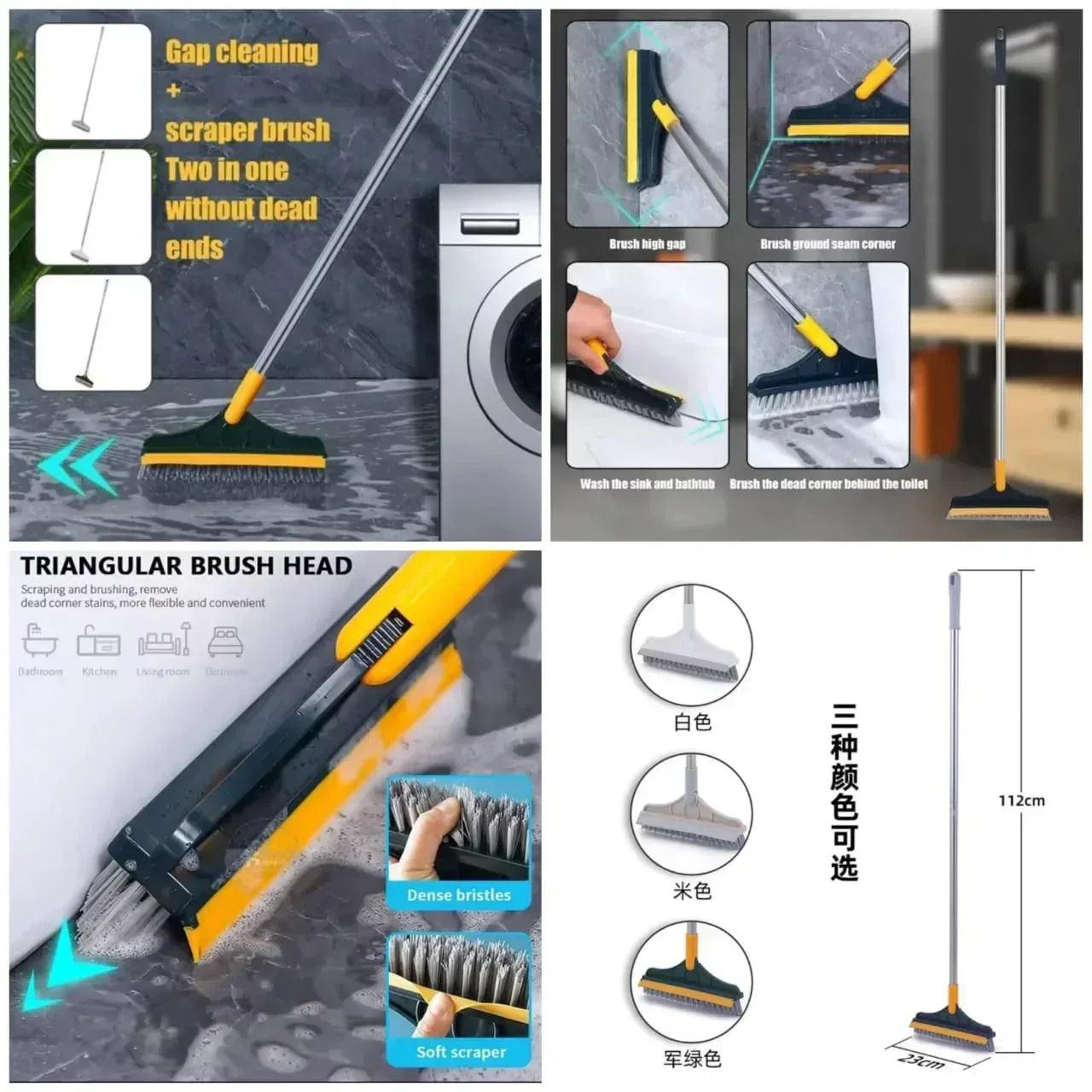 2-in-1 Floor Scrub Brush with Squeegee - Long Handle Floor Wiper & Scrubber for Kitchen, Bathroom & Tiles - Homnix.pk
