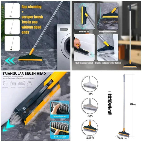 2-in-1 Floor Scrub Brush with Squeegee - Long Handle Floor Wiper & Scrubber for Kitchen, Bathroom & Tiles - Homnix.pk