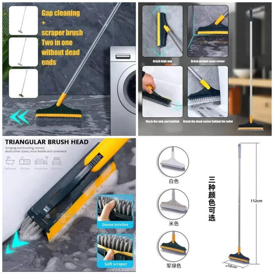 2-in-1 Floor Scrub Brush with Squeegee - Long Handle Floor Wiper & Scrubber for Kitchen, Bathroom & Tiles - Homnix.pk