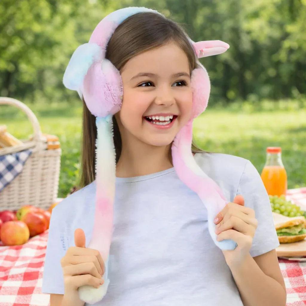 Moving Ears Bunny Headband for Kids - Funny Plush Jumping Rabbit Ear Cap (Random Colors) - Viral Toy for Girls & Boys