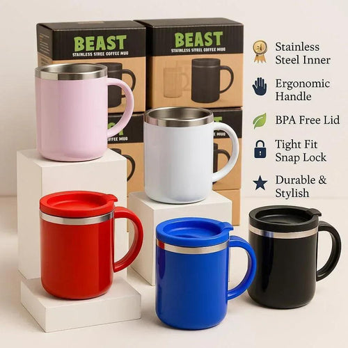 Insulated Stainless Steel Hot & Cold Coffee Mug - 400ml Airtight Travel Mug with Leak-Proof Lid (Random Colors) - Homnix.pk