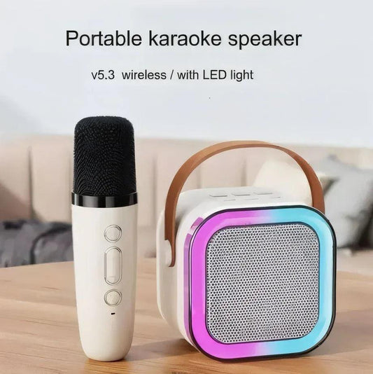 RGB Portable Bluetooth Karaoke Speaker with Wireless Mic & Ambient Lamp - Rechargeable Party Speaker (Available with 1 or 2 Mics) - Homnix.pk