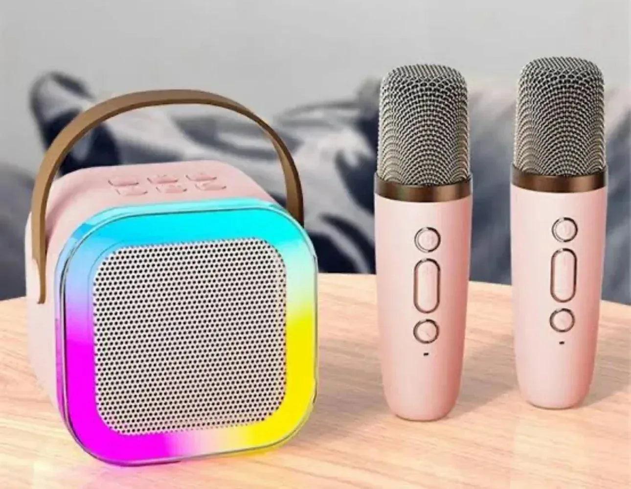 RGB Portable Bluetooth Karaoke Speaker with Wireless Mic & Ambient Lamp - Rechargeable Party Speaker (Available with 1 or 2 Mics) - Homnix.pk
